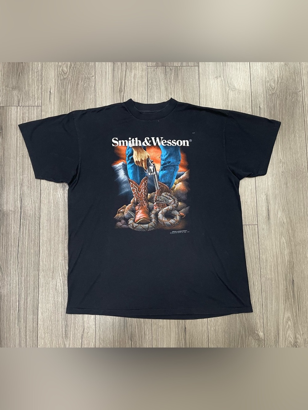 Vintage 3D Emblem Smith And Wesson Cowboy Snake T Shirt
